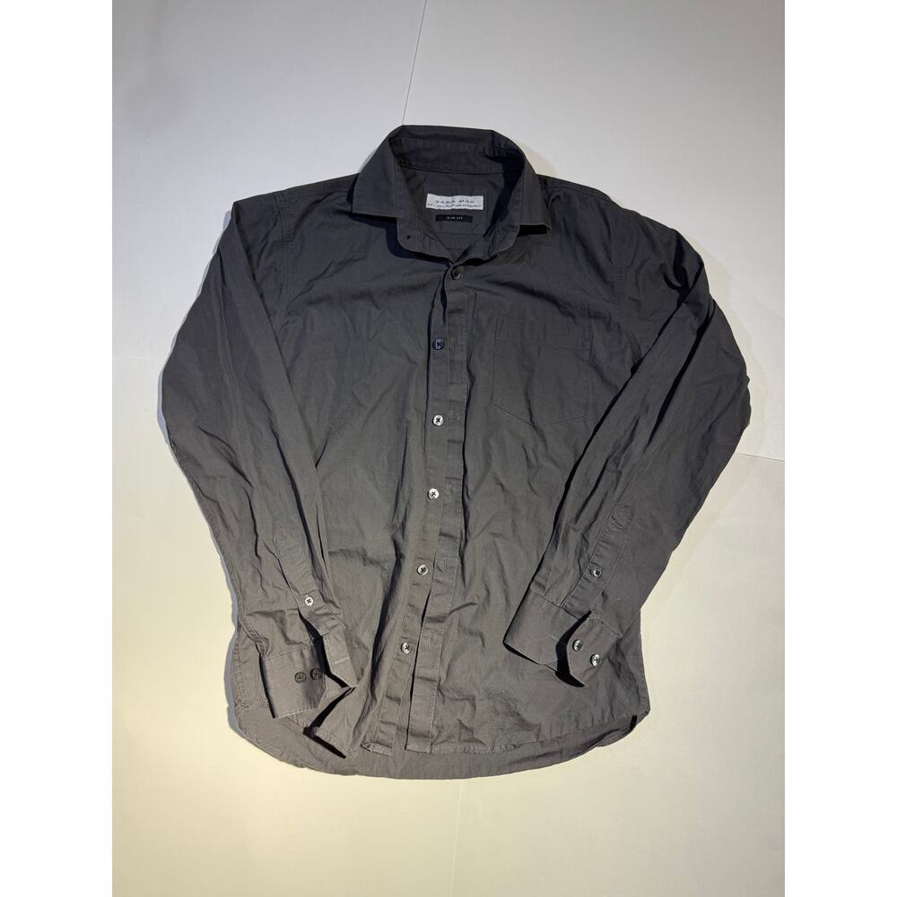 Zara Man Dark Grey Charcoal Slim Fit Long Sleeve Button-Down Shirt (Men's Large)